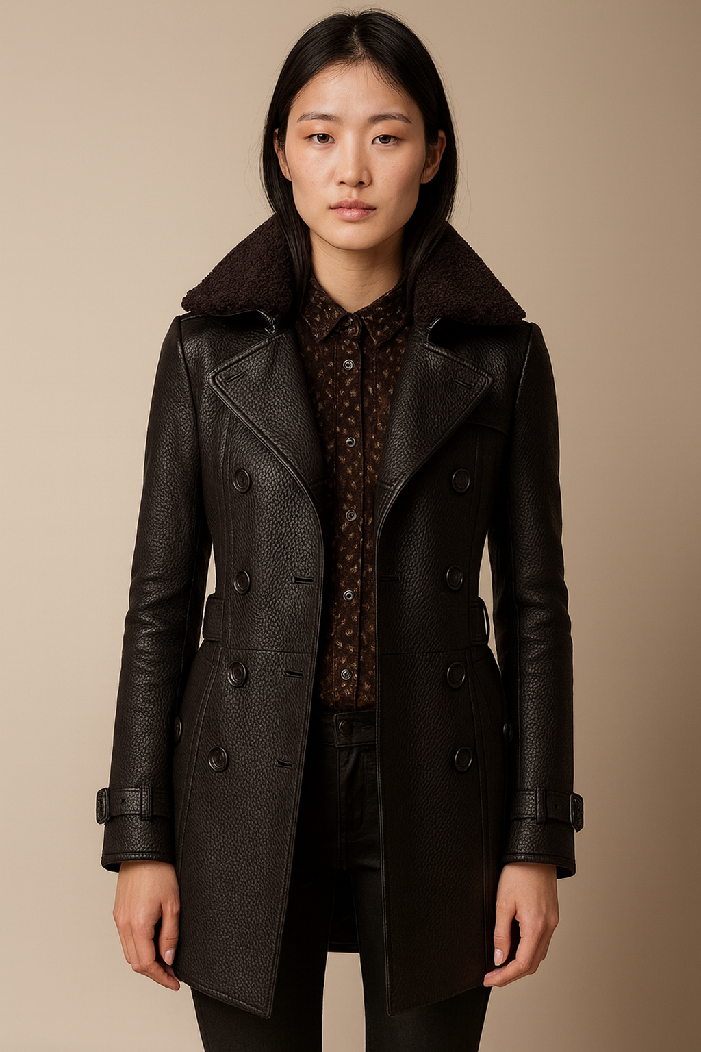 ALLESIA - MANTEAU EN CUIR ÉLÉGANT