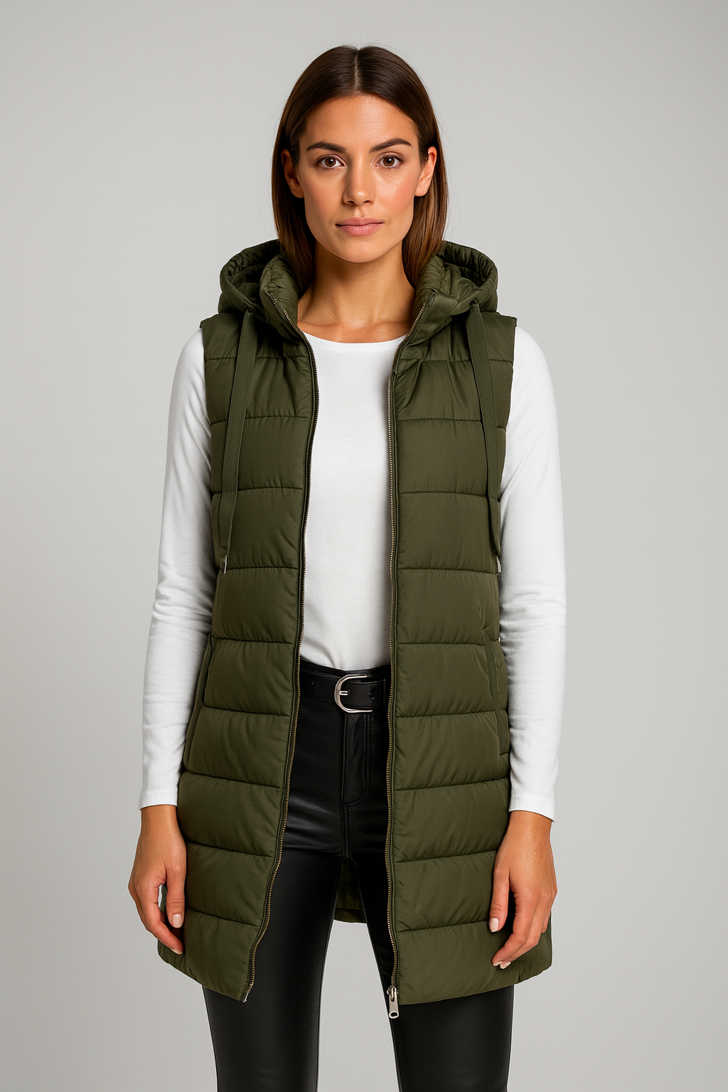 ELENA | VESTE LONGUE PUFFER SANS MANCHES À CAPUCHE CASUAL